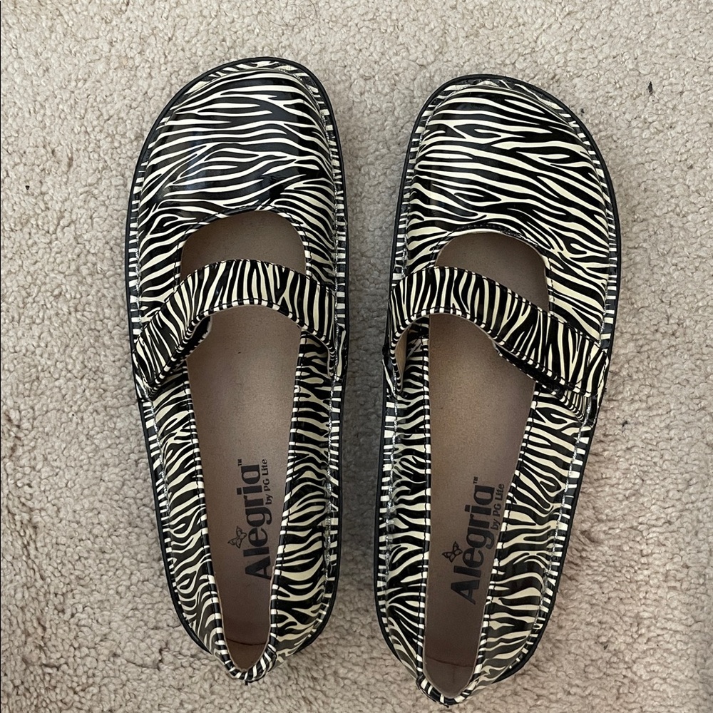 Alegria Zebra Print Loafers - Black and Cream